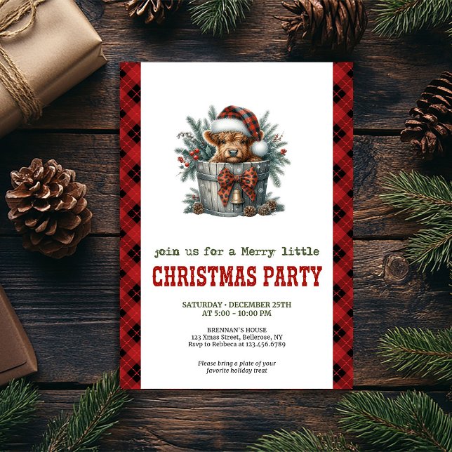 Cozy highland cow invite holly berries and pine (Cozy highland cow invite holly berries and pine

)