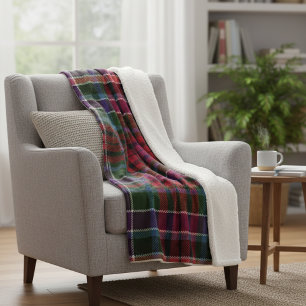 Cozy Highland Plaid - Rustic Red & Green Tartan Fleece Blanket