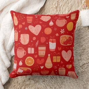 Cozy Holiday Mugs and Gifts Red Pattern Cushion