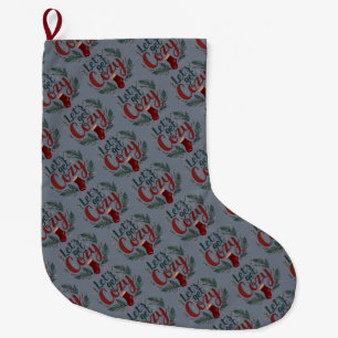 Cozy Holiday Pine Berry Lettering Large Christmas Stocking