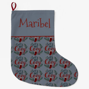 Cozy Holiday Pine Berry Lettering Large Christmas Stocking