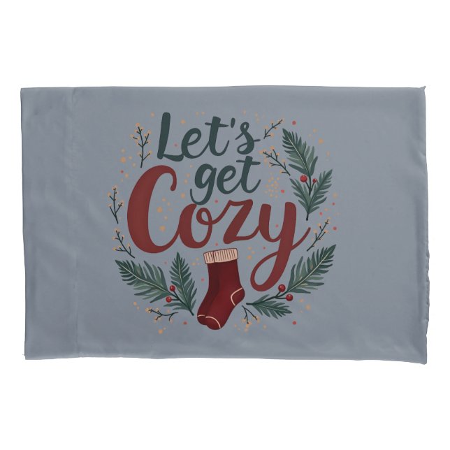 Cozy Holiday Pine Berry Lettering Pillowcase (Front-Left)