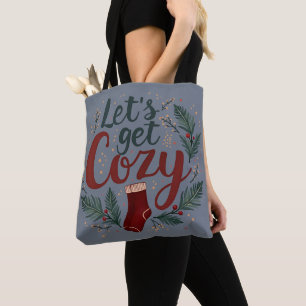 Cozy Holiday Pine Berry Lettering Tote Bag