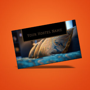 Cozy Hostel Brown Blue Photo Rustic Old Stylish Business Card