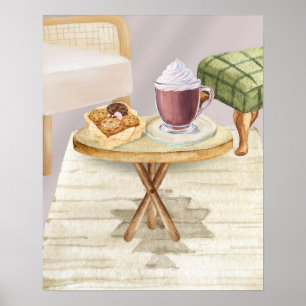 Cozy Hot Chocolate and Cookies on a Wooden Table Poster