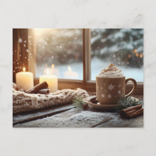 Cozy Hot Chocolate with Cream and Candles Winter  Holiday Postcard