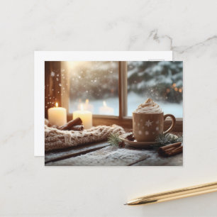 Cozy Hot Chocolate with Cream and Candles Winter  Postcard