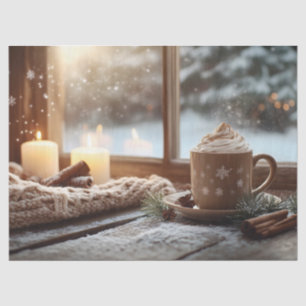 Cozy Hot Chocolate with Cream and Candles Winter Tissue Paper