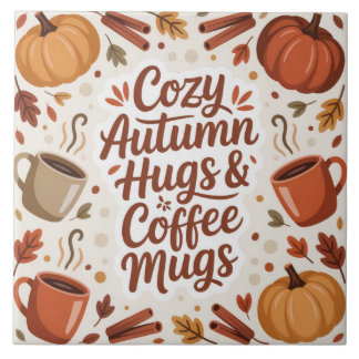 Cozy Hugs and Coffee Autumn Boho Tile