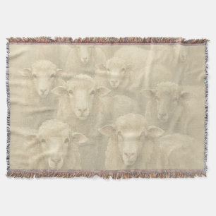Cozy Hygge Watercolor Sheep Neutral Tone Pattern Throw Blanket