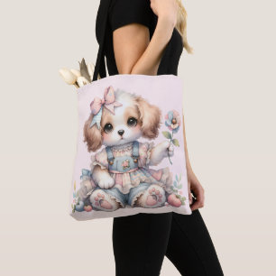 Cozy Kawaii Cottagecore Farmcore Puppy Style Tote Bag