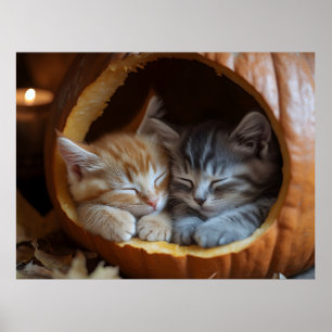 Cozy Kittens Snuggle in a Pumpkin Poster