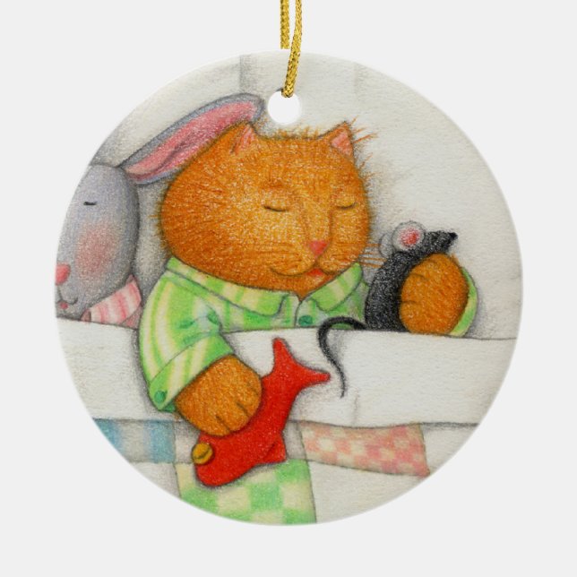 COZY KITTY Ceramic Round Ornament  (Front)