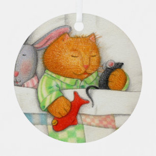 COZY KITTY Metal Circle Ornament