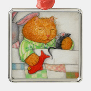 COZY KITTY Premium Square Ornament