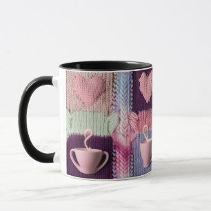 Cozy Knit Heart Patchwork Pink Mugs Combo Set
