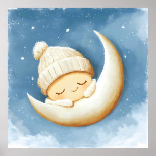 Cozy Knit Nap Cresent Moon Poster