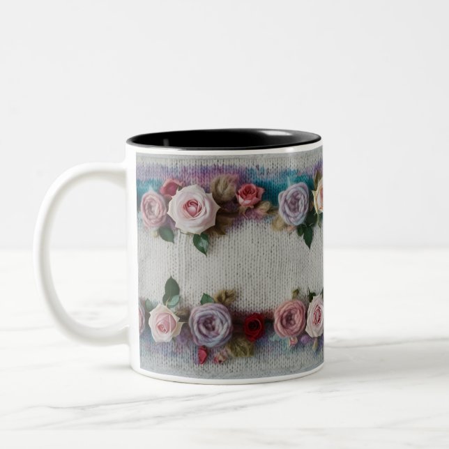 Cozy Knit Rose Border Two-Tone Mug  (Left)