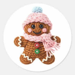 Cozy Knitted Gingerbread Winter Character Classic Round Sticker