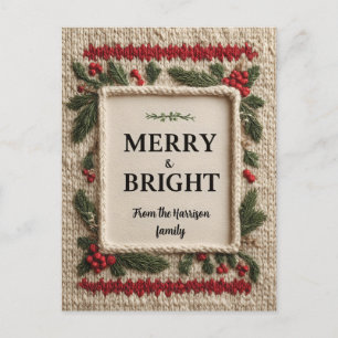 Cozy Knitted "Merry & Bright" Christmas Design Holiday Postcard