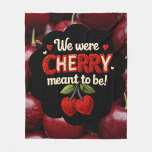 Cozy knitted-style typography and adorable cherry  fleece blanket