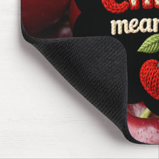 Cozy knitted-style typography and adorable cherry  mouse mat
