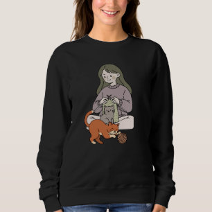 Cozy Knitting Girl with Cute Cats Art Sweatshirt