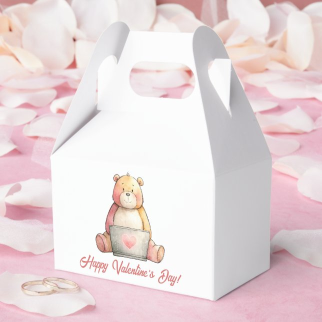 Cozy Laptop Bear Valentine`s Day Favour Box (Wedding)