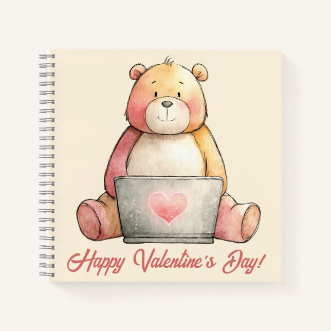 Cozy Laptop Bear Valentine`s Day Notebook (Front)