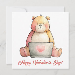 Cozy Laptop Bear Valentines Design Card