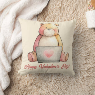 Cozy Laptop Bear Valentines Design Cushion