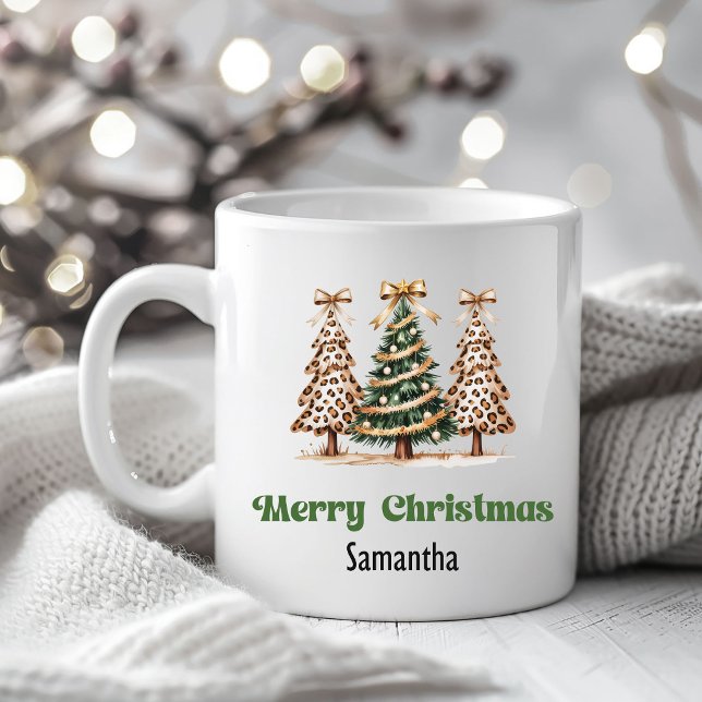 Cozy Leopard Christmas Trees Personalized Mug (Cozy Leopard Christmas Trees Personalized Mug)