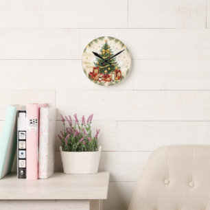 Cozy Merry Christmas – Festive Tree Round Clock