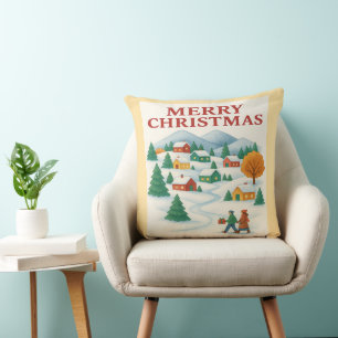 Cozy Merry Christmas Winter Village Pillow