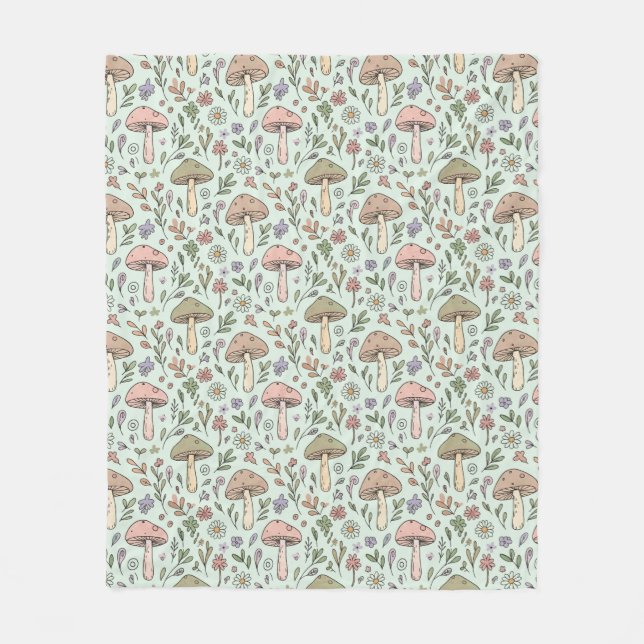 Cozy Mint Green Fungi | Gender Neutral Baby Shower Fleece Blanket (Front)