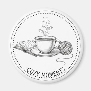 Cozy Moments Coffee Book & Knitting Minimal ART Magnet