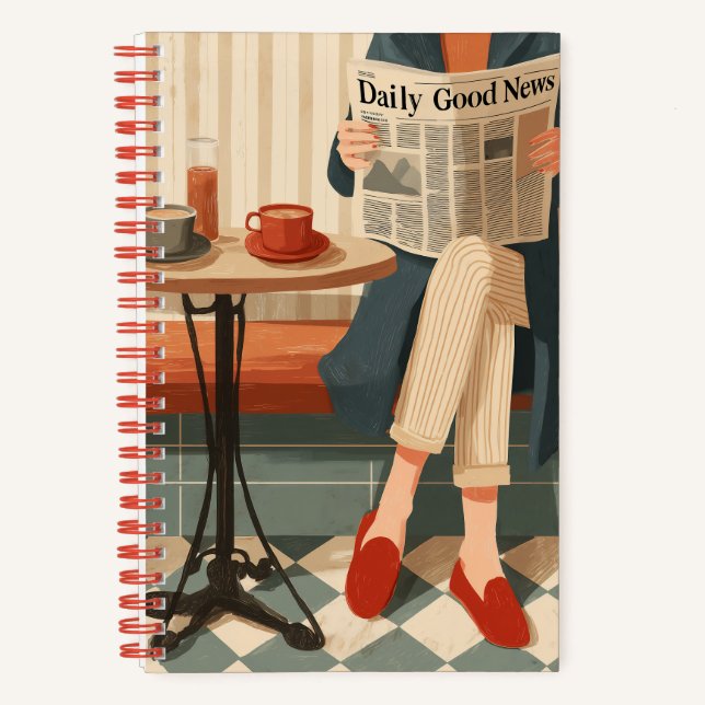 Cozy Morning Coffee and News Notebook (Front)