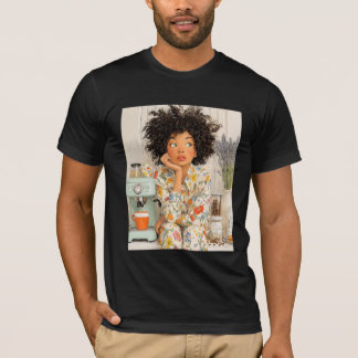 Cozy Morning Coffee Girl – Warm AI Illustration T-Shirt