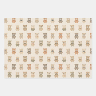 Cozy Neutral Teddy Bear Gift Wrapping Paper