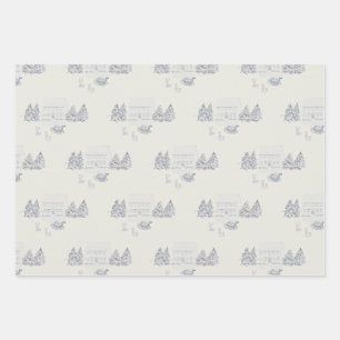 Cozy New England Christmas Home Wrapping Paper Sheet