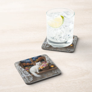 Cozy Nighttime Window Scene Coaster
