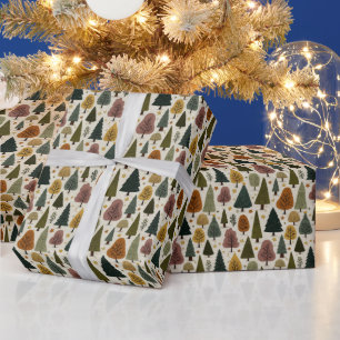 Cozy Nordic Woodland Christmas Tree Pattern Wrapping Paper
