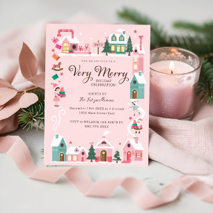 Cozy North Pole Pink Elf Workshop Christmas Party Invitation