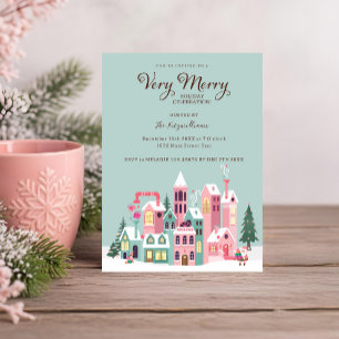 Cozy North Pole Pink Elf Workshop Christmas Party  Invitation