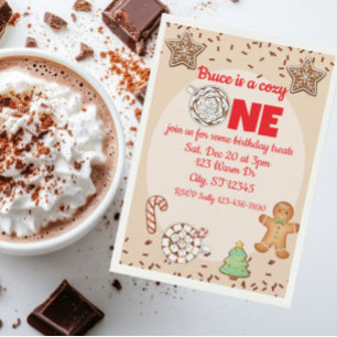 Cozy One, hot chocolate winter 1st birthday Invitation