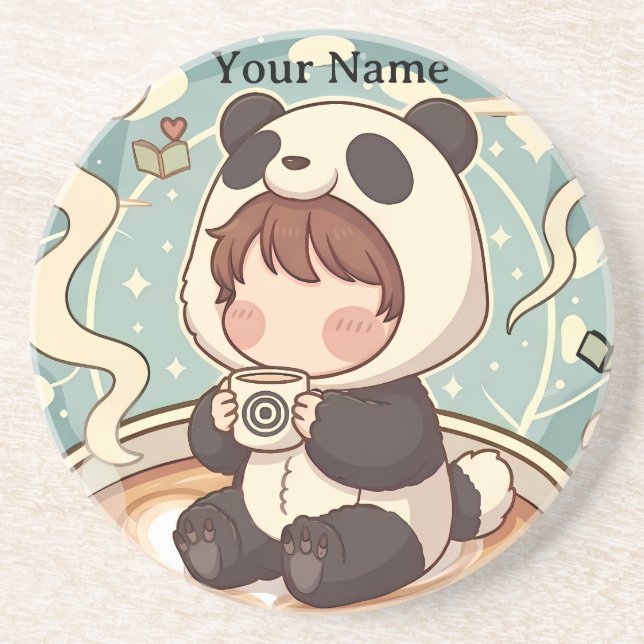 Cozy Panda Brew Absorbent Coaster Set (Front)