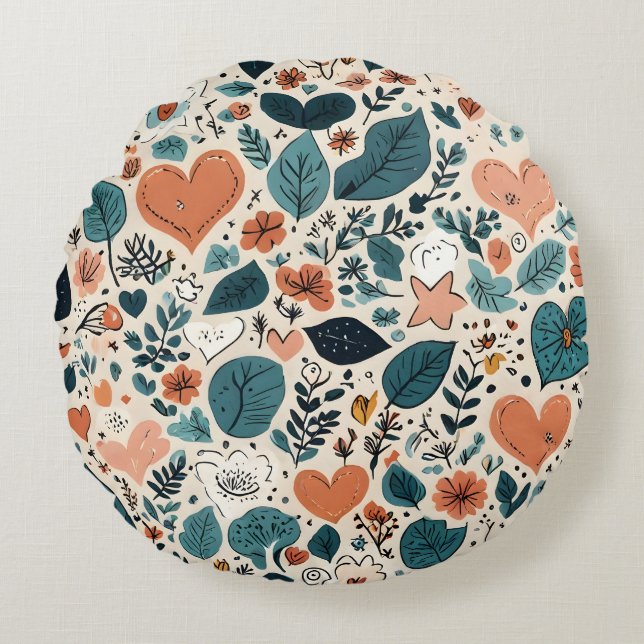 Cozy Pastel Floral & Geometric Pattern Pillow (Front)