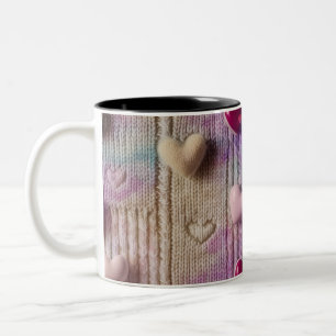 Cozy Pastel Knit Texture Multi Heart Two-Tone Mug
