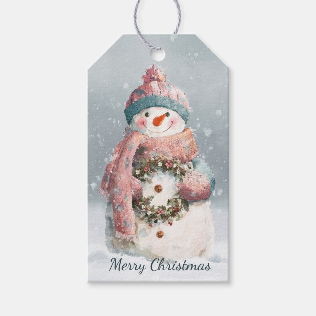 Cozy Pastel Snowman Christmas Gift Tags (Front)