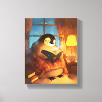 Cozy Penguin Reading Nursery Wall Print Canvas Art